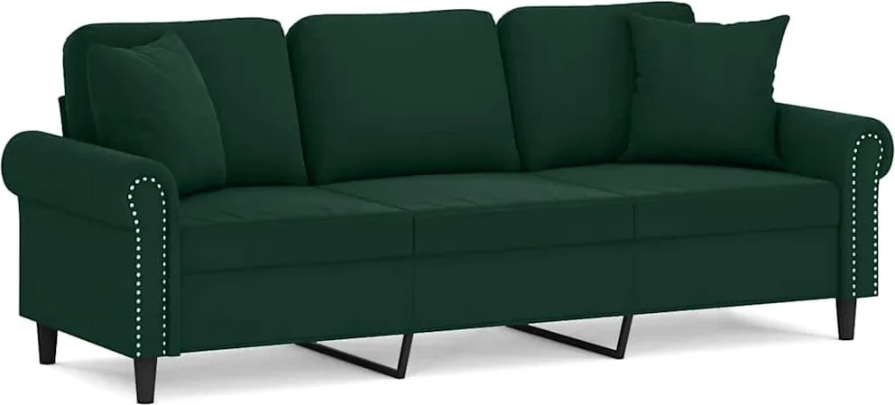vidaXL Canapea cu 3 locuri cu pernuțe, verde închis, 180 cm, catifea