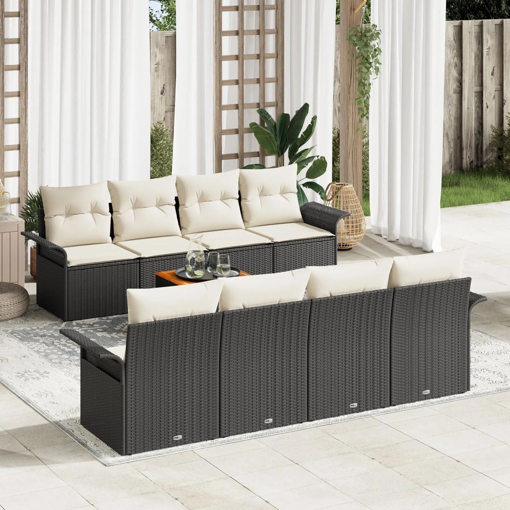 vidaXL Set canapele grădină 9 Piese cu perne Negru Ratan Sintetic