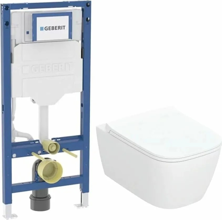 Rezervor WC cu cadru incastrat Geberit Duofix Sigma cu vas WC suspendat Smyle TurboFlush alb si capac softclose