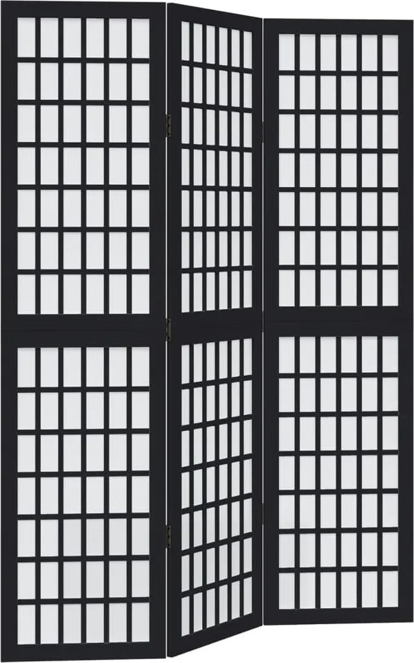 vidaXL Paravan de cameră cu 3 panouri, negru, lemn masiv paulownia