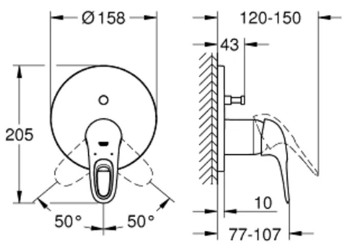 Baterie cada incastrata culoare crom, cu 2 cai, Grohe Eurostyle