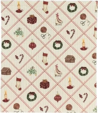 Lavetă artizanală din bumbac cu motiv de Crăciun, multicolor, 17×20 cm, „Christmas Time"