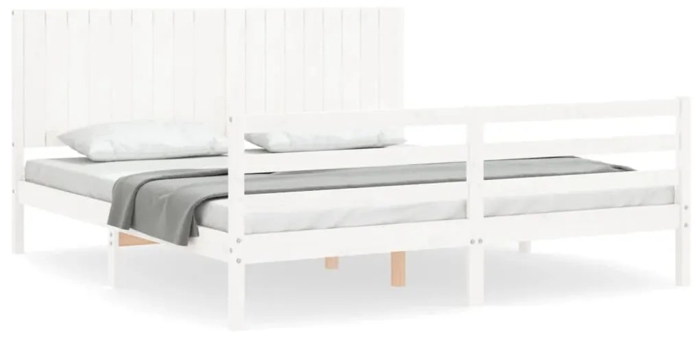3194782 vidaXL Cadru de pat cu tăblie Super King Size, alb, lemn masiv