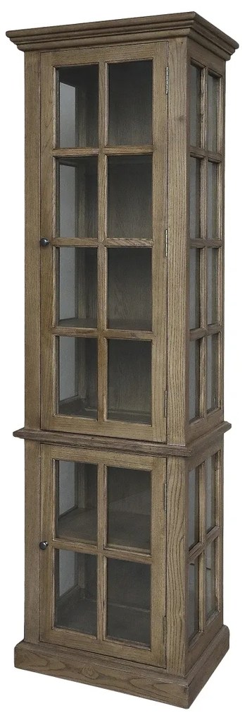 Vitrina din lemn masiv si furnir, natur, cu 2 usi si rafturi, aspect rustic, Marseille