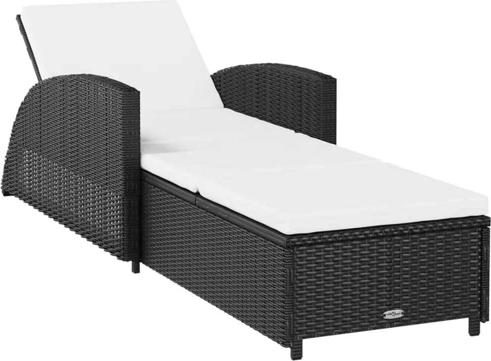 vidaXL Șezlong cu pernă alb crem, negru, poliratan