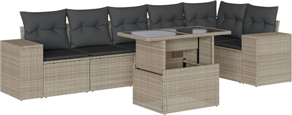 vidaXL Set canapele de grădină cu perne, 7piese gri deschis poliratan