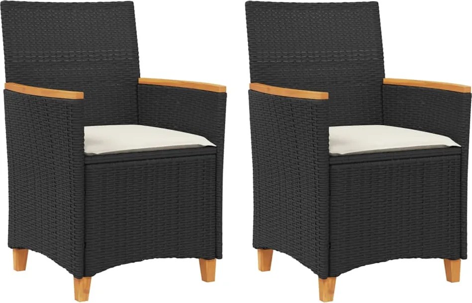 vidaXL Scaune de grădină cu perne, 2 buc., negru poliratan/lemn