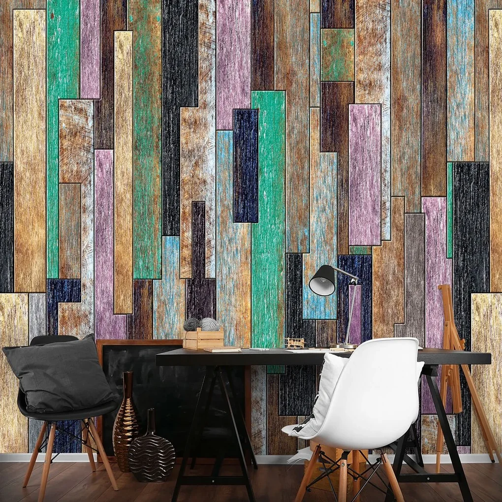 Fototapet - Scănduri din lemn colorate (152,5x104 cm), în 8 de alte dimensiuni noi