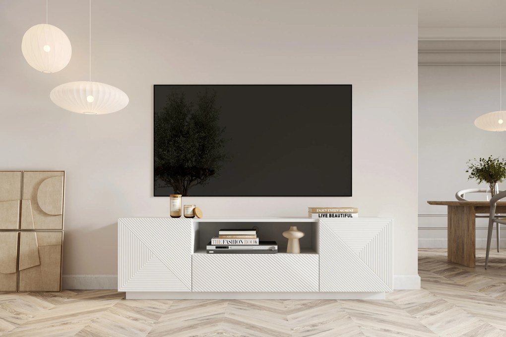 Comodă TV Asha 167 cm cu sertare - alb mat
