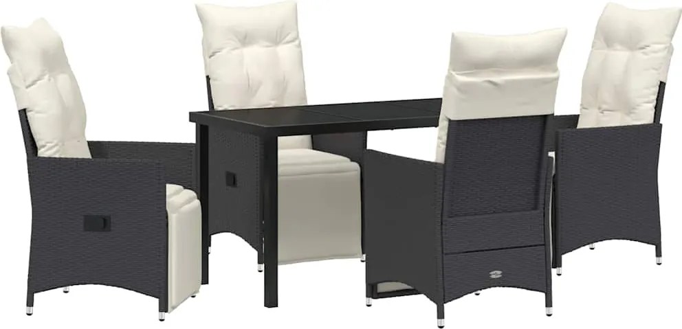 vidaXL Set de masă pentru grădină cu pernă 5 pcs Negru poliratan