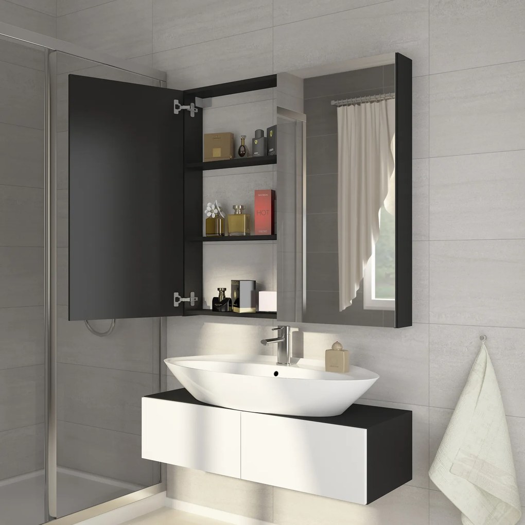 Dulap de baie suspendat Delia 80 negru + oglindă. 780227