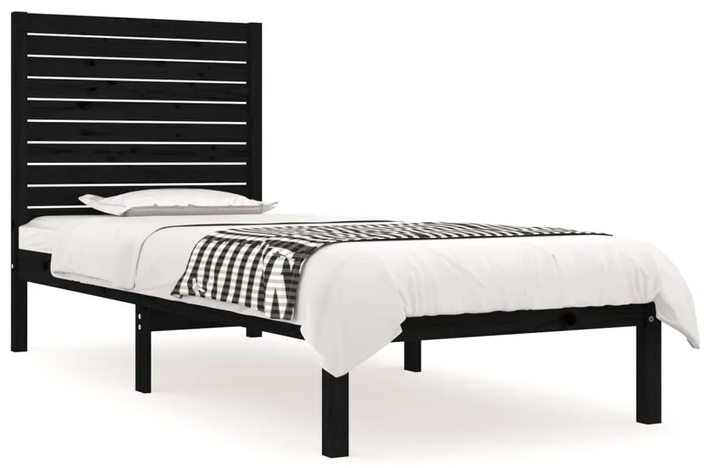 3104572 vidaXL Cadru de pat mic single, negru, 75x190 cm, lemn masiv