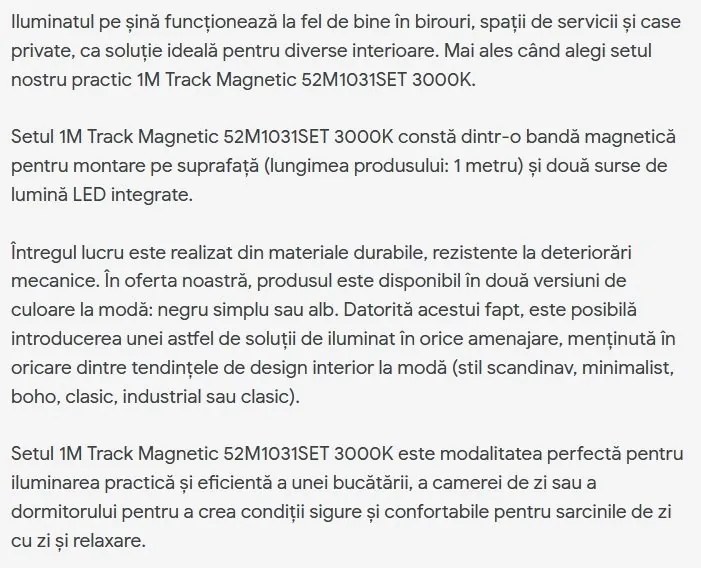 Set un metru sina magnetica monofazata cu iluminat inclus Alfa 52M1031WH alb, 3000K