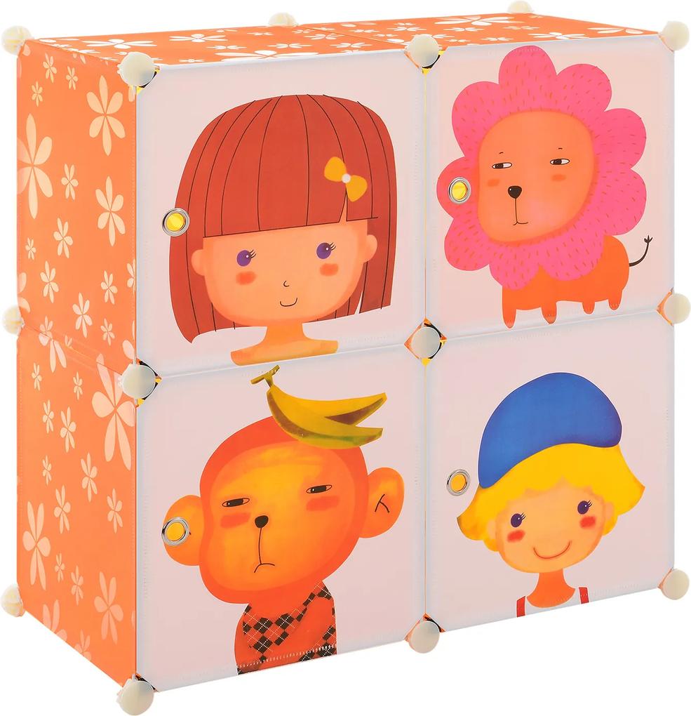 [neu.haus]® Dulap camera copii Orange, 74 x 74 x 37 cm, plastic, multicolor, cu 4 compartimente sistem asamblare DIY