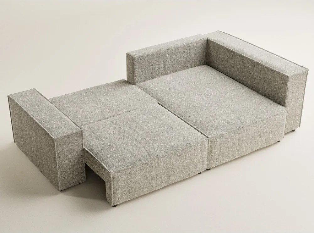 Colțar bej extensibil/cu spațiu de depozitare cu tapițerie din chenille (cu colț pe partea dreaptă/în formă de ”L”) Tonga – Maison de Rêve