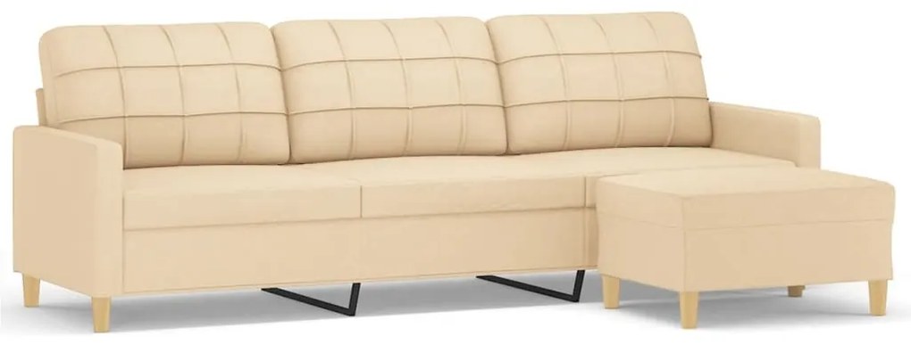 3153329 vidaXL Canapea cu 3 locuri și taburet, crem, 210 cm, textil
