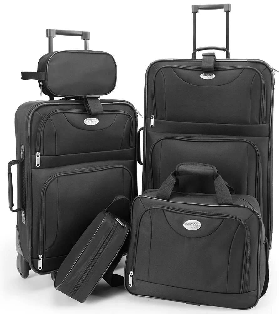 Deuba Set valize de călătorie pe roți, negre, 4 părți (60l, 34l, 16l, 3l)