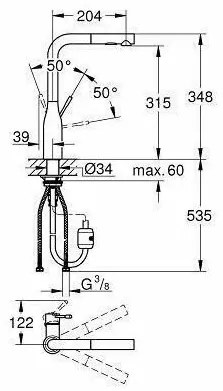 Baterie bucatarie cu dus extractabil Grohe Essence inalta crom lucios