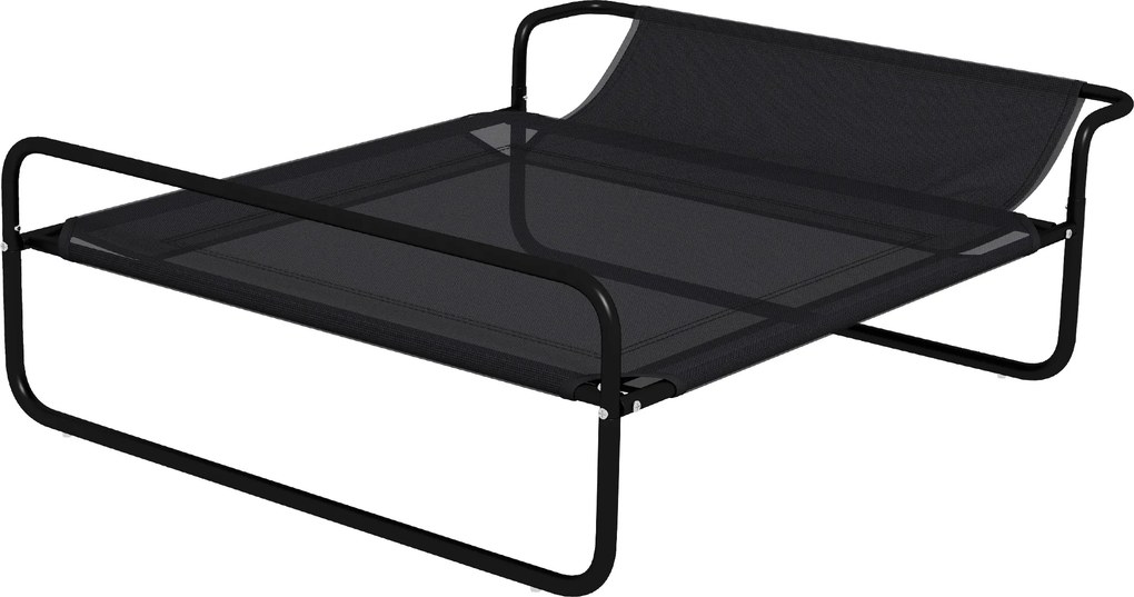 PawHut Pat Ridicat pentru Câini, Pat de Camping pentru Câini și Pisici cu Tetieră, Material Texteline Respirabil, pentru Interior și Exterior, 106 x 81 x 33 cm, Negru | Aosom Romania