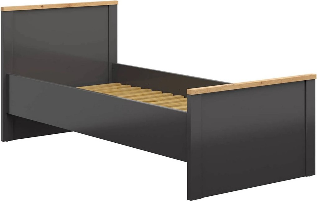 Cadru pat HESEN 90x200, gri grafit/stejar artisan, PAL