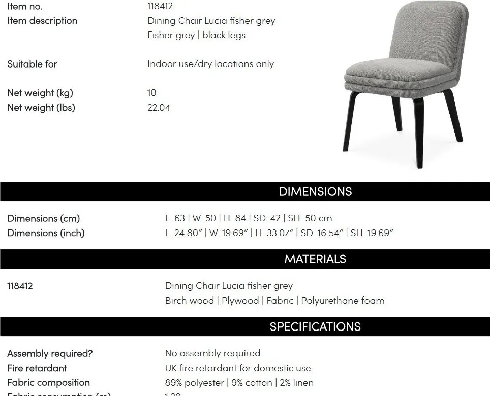 Scaun dining design LUX Lucia, Fisher grey