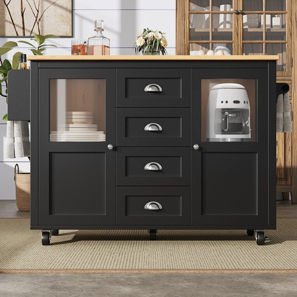 Insulă de bucătărie cu blat reglabil, Negru | Aosom Romania