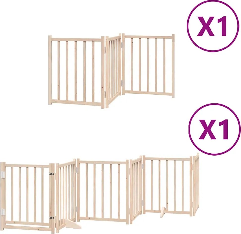 vidaXL Poartă de câini pliabilă cu ușă, 9 panouri, 450 cm, lemn plop