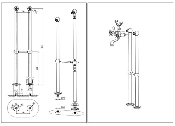 RAV Slezák MK150.5/2CMATSM - Set pentru cadă cu baterie MORAVA RETRO, negru/alamă
