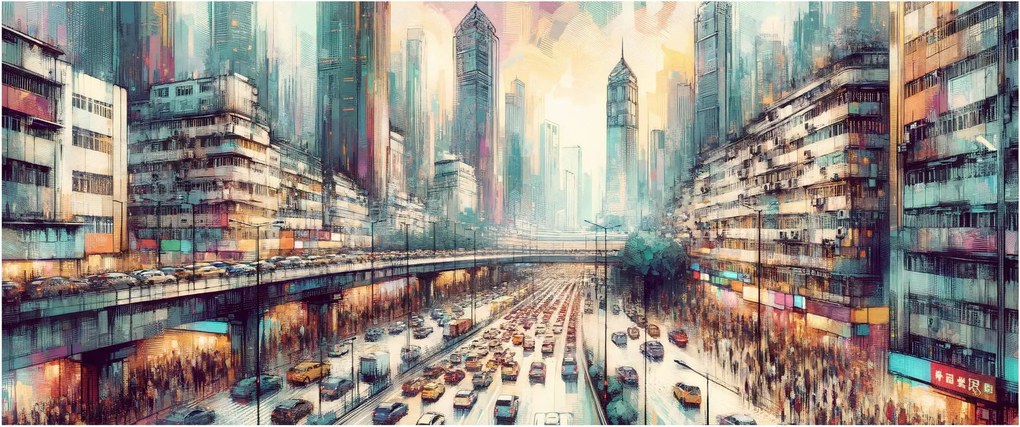 Tablou - Viața din marele oraș (120x50 cm)