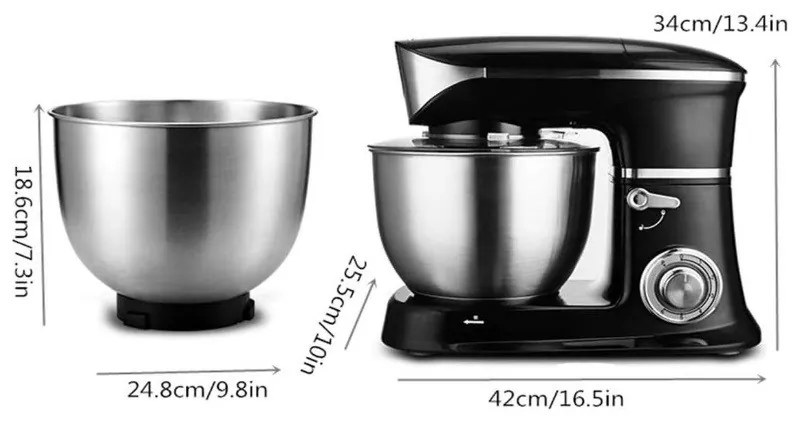 Mixer planetar Royalty Line RL-PKM1900.7, 1900W, 6.5 L, Cupa inox, 6 trepte de viteza + Pulse, Accesorii, Negru