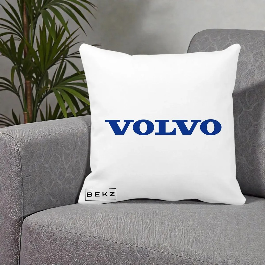 Perna Personalizata cu emblema Volvo, 40x40 cm, Alba Mata, Husa Detasabila, Perna Inclusa, BEKZ®