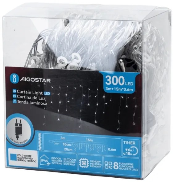 Aigostar - Ghirlandă LED decorativă pentru exterior, 75 LED, 6 W, 230 V, 15 x 0,6 m, IP44, alb rece