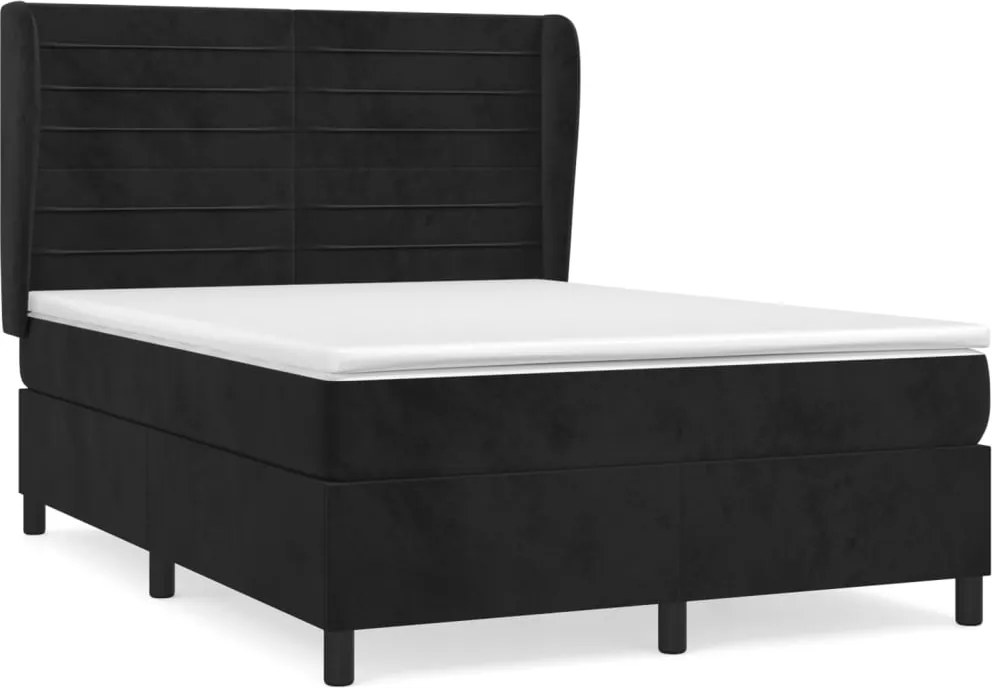 vidaXL Pat box spring cu saltea, negru, 140x200 cm, catifea