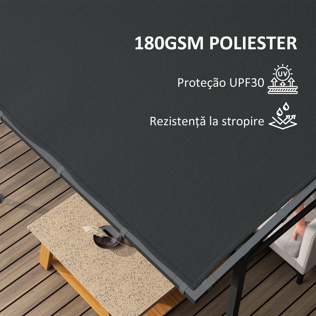 Outsunny Pergolă de Grădină din Metal și Poliester, 238x238x235/194 cm, Gri Închis | Aosom Romania