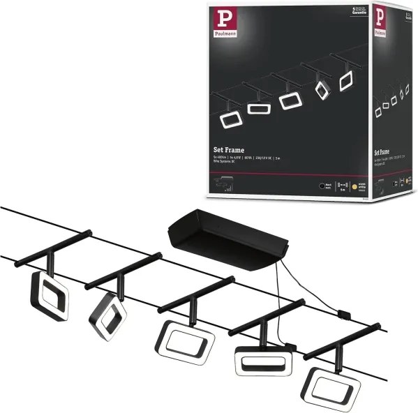 Paulmann 94485 - Set complet 5 x LED (4,8 W), sistem pe cablu FRAME, 230 V, negru