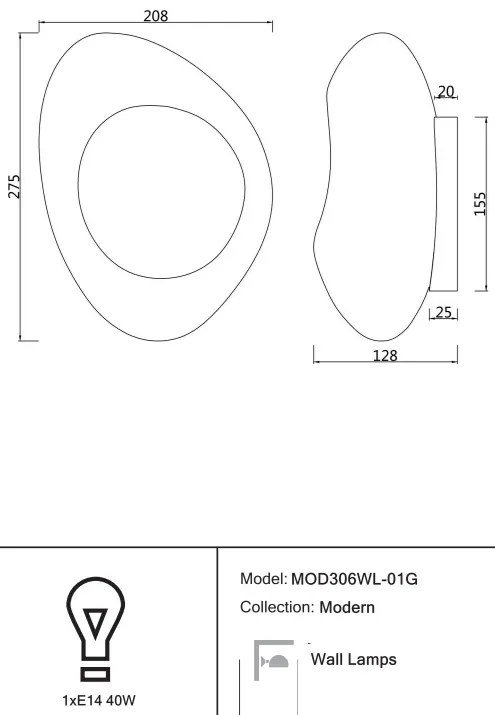 Aplica de perete cu forma geometrica asimetrica Mabell auriu