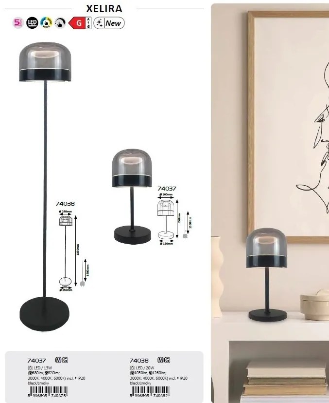 Lampadar LED stil modern cu touch 3 trepte lumina Xelira