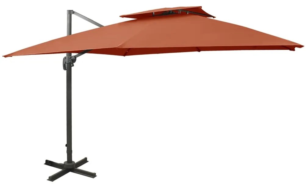 vidaXL Umbrelă în consolă cu înveliș dublu, cărămiziu, 300x300 cm