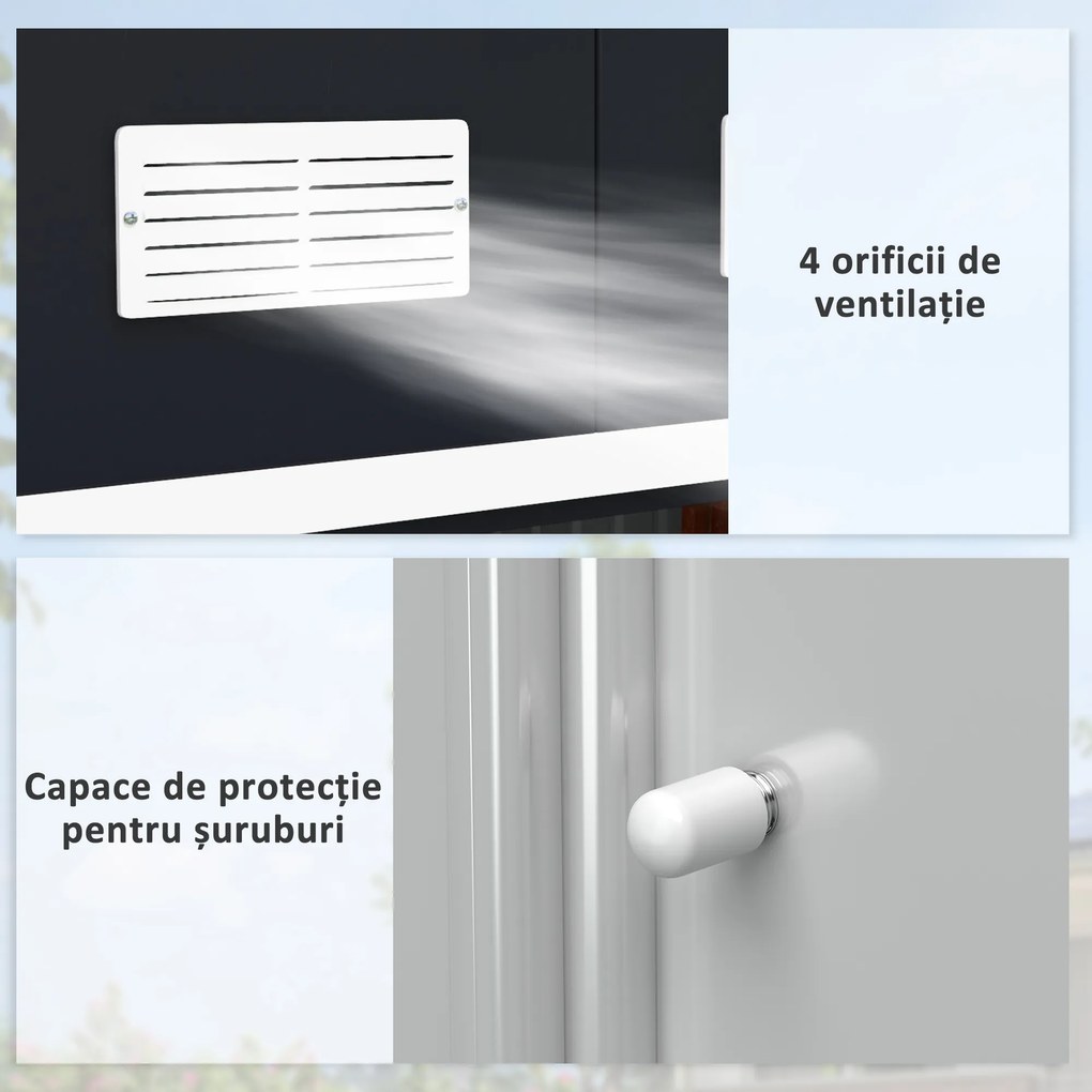 Magazie de Depozitare de 277x322x192cm din Metal pentru Unelte de Gradina cu Usi Glisante Duble, Gri Inchis Outsunny | Aosom RO