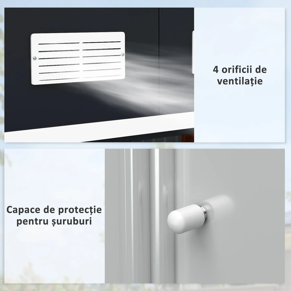 Magazie de Depozitare de 277x322x192cm din Metal pentru Unelte de Gradina cu Usi Glisante Duble, Gri Inchis Outsunny | Aosom RO