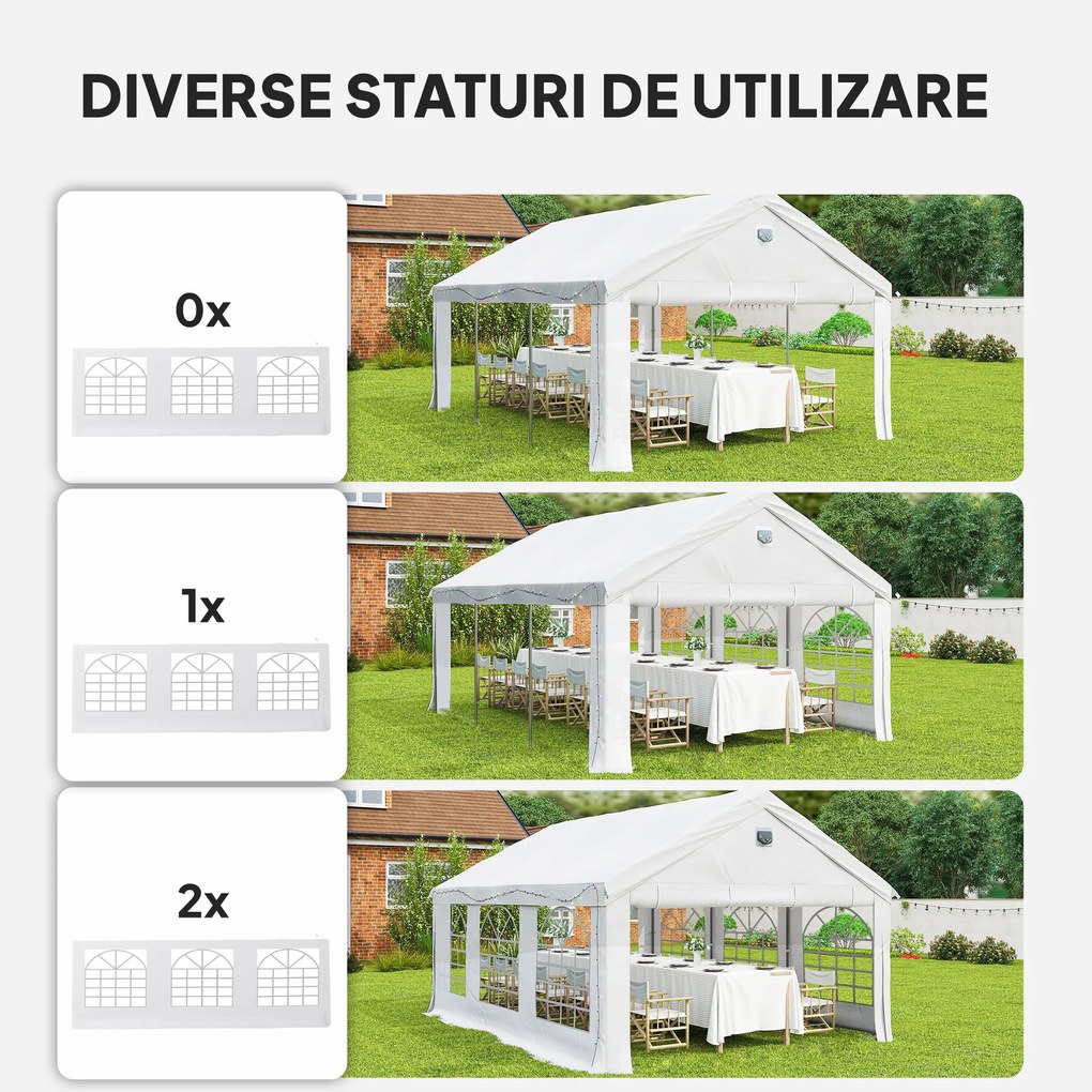 Outsunny Cort pentru Petreceri 4x6 m cu Ferestre și 4 Pereți Laterali Demontabili, din Oțel și PE, Alb | Aosom Romania