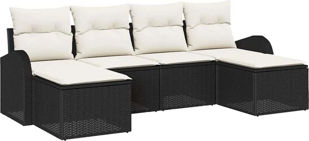 vidaXL Set de canapele pentru grădină cu pernă 6 pcs Negru Poli Rattan