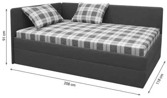 Pat tapițat ARLY 110x200 cm, cu tăblie reversibilă stânga/dreapta, antracit/alb