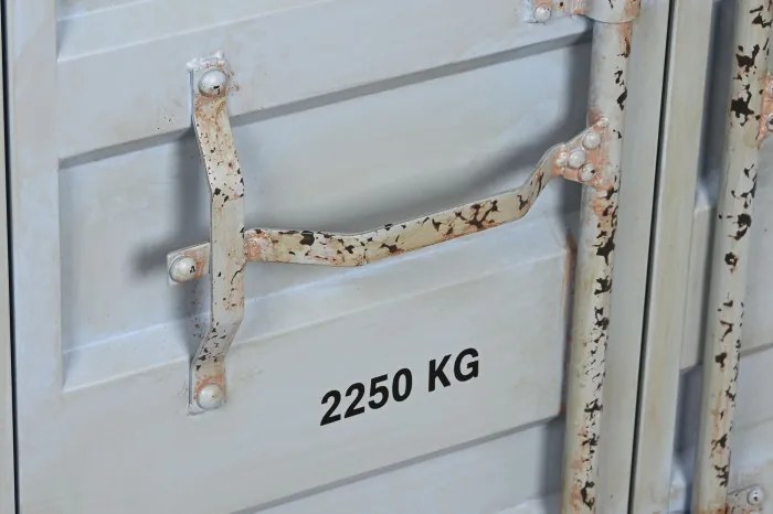 Bufet vintage, stil industrial, din metal, turcoaz, cu 2 uși și rafturi deschise, decor de container maritim, 168,5 x 87 x 44 cm, „Cargo”