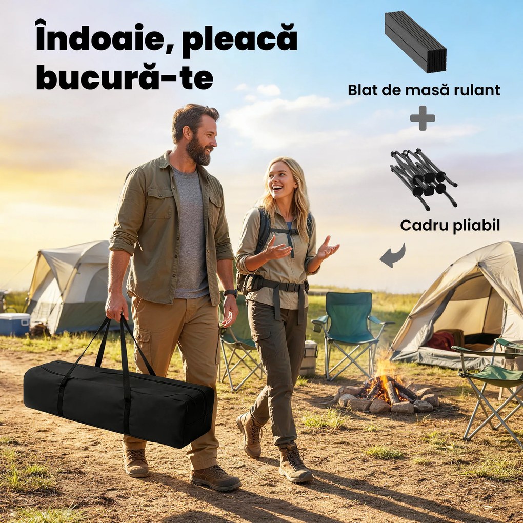 Masă de Picnic Pliabilă și Portabilă Outsunny cu Plasă de Depozitare și Geantă pentru Transport, pentru Camping și Exterior, Negru | Aosom Romania