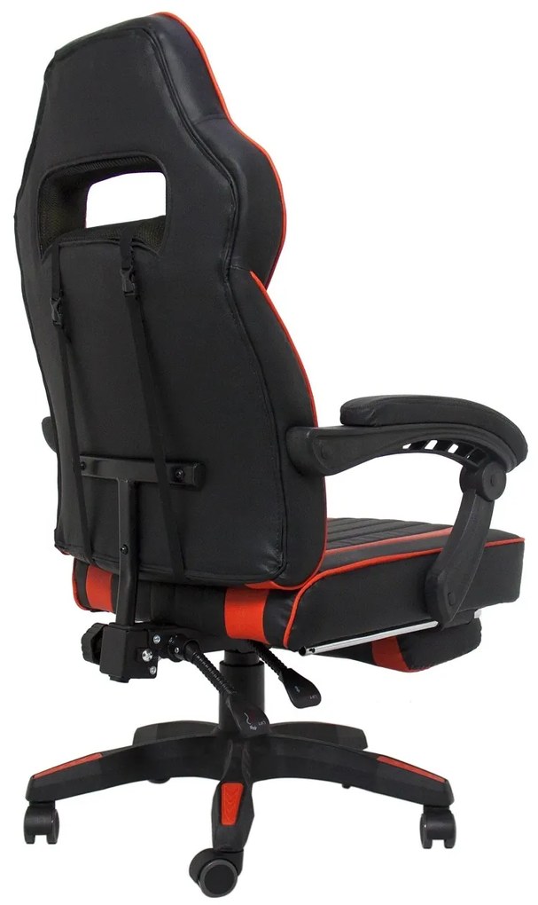 Scaun gaming, perna suport lombar, suport picioare, piele PU, Negru/Rosu