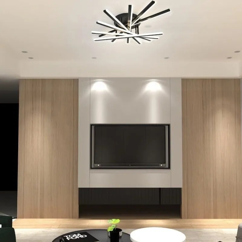 Lustră LED cu 7 surse de iluminare, 125W, cu telecomandă – Design clasic, negru elegant