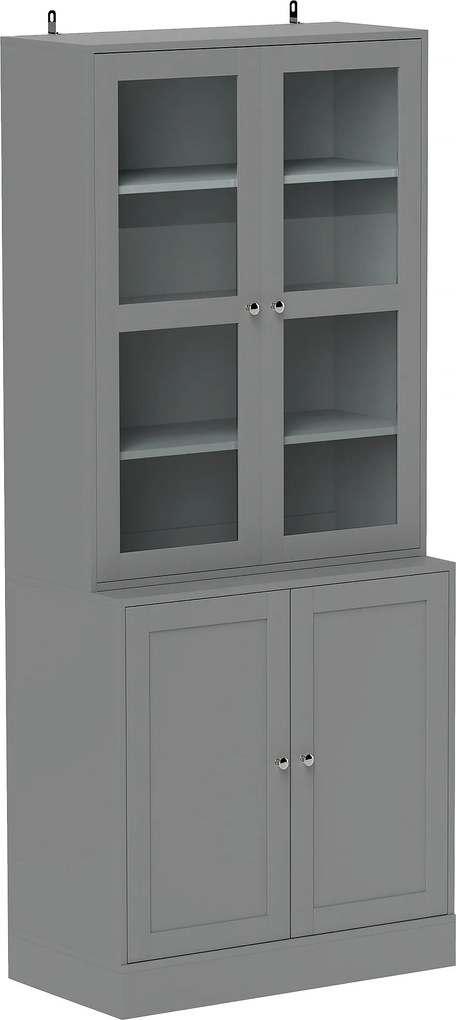 HOMCOM Bibliotecă vitrină, corp de depozitare cu 6 niveluri cu 4 uși dintre care 2 din sticlă securizată, rafturi reglabile, alb | Aosom Romania