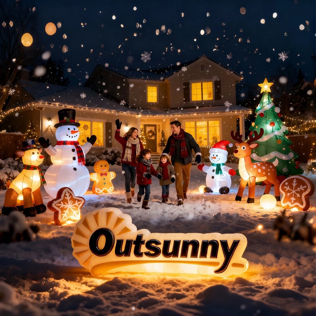 Outsunny Decorație de Crăciun Gonflabilă de 2,4 m pentru Exterior, Moș Crăciun Gonflabil cu Sanie și Reni, 6 Lumini LED și Suflantă, pentru Grădină și Interior | Aosom Romania