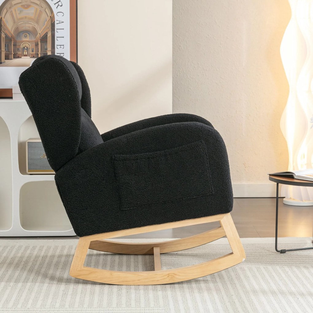 Scaun balansoar modern cu husă din material Teddy, Negru | Aosom Romania